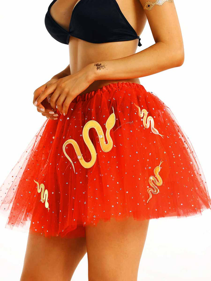 Shiny LED Red Puffy Tulle Skirt