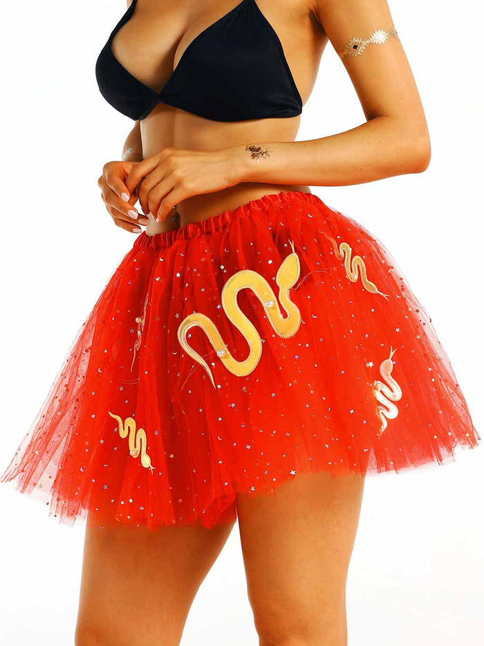 Shiny LED Red Puffy Tulle Skirt