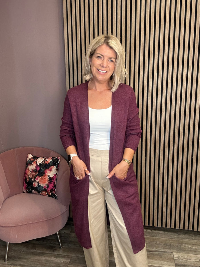 Sian Longline Cardigan (Fig/Dark Melange)