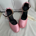 Silk satin square-toe platform heels