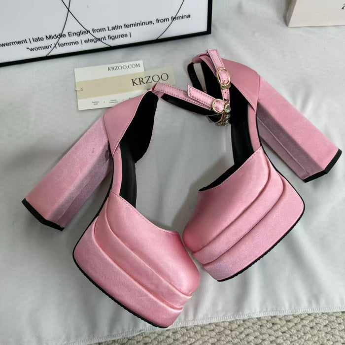 Silk satin square-toe platform heels