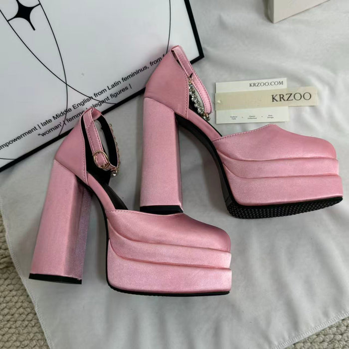 Silk satin square-toe platform heels