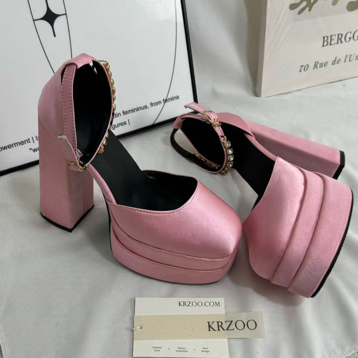 Silk satin square-toe platform heels