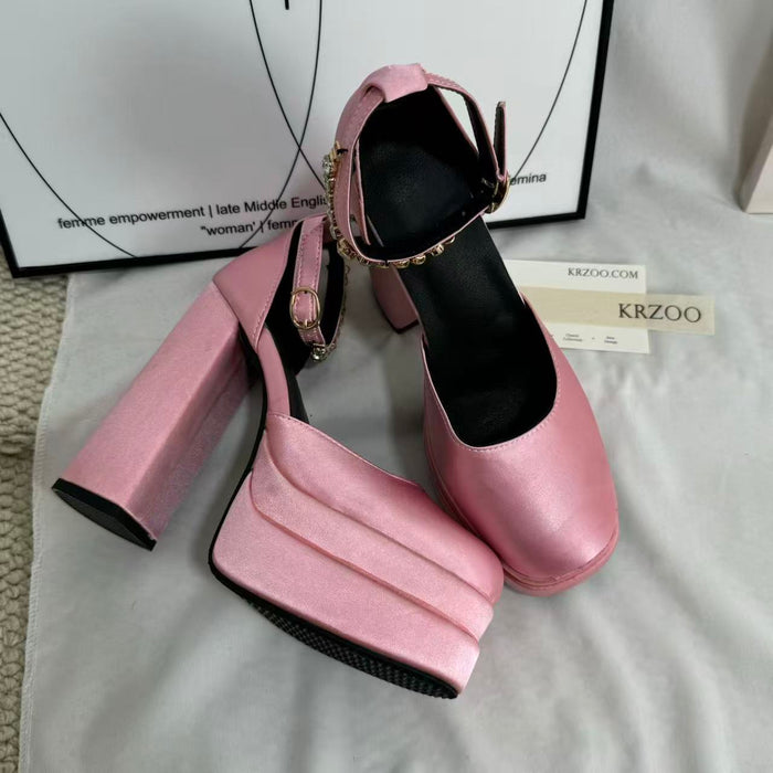Silk satin square-toe platform heels