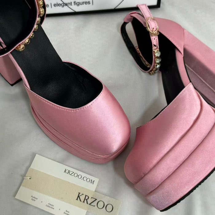 Silk satin square-toe platform heels
