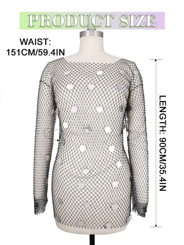 Silver Disc Black Mesh Crystal Dress