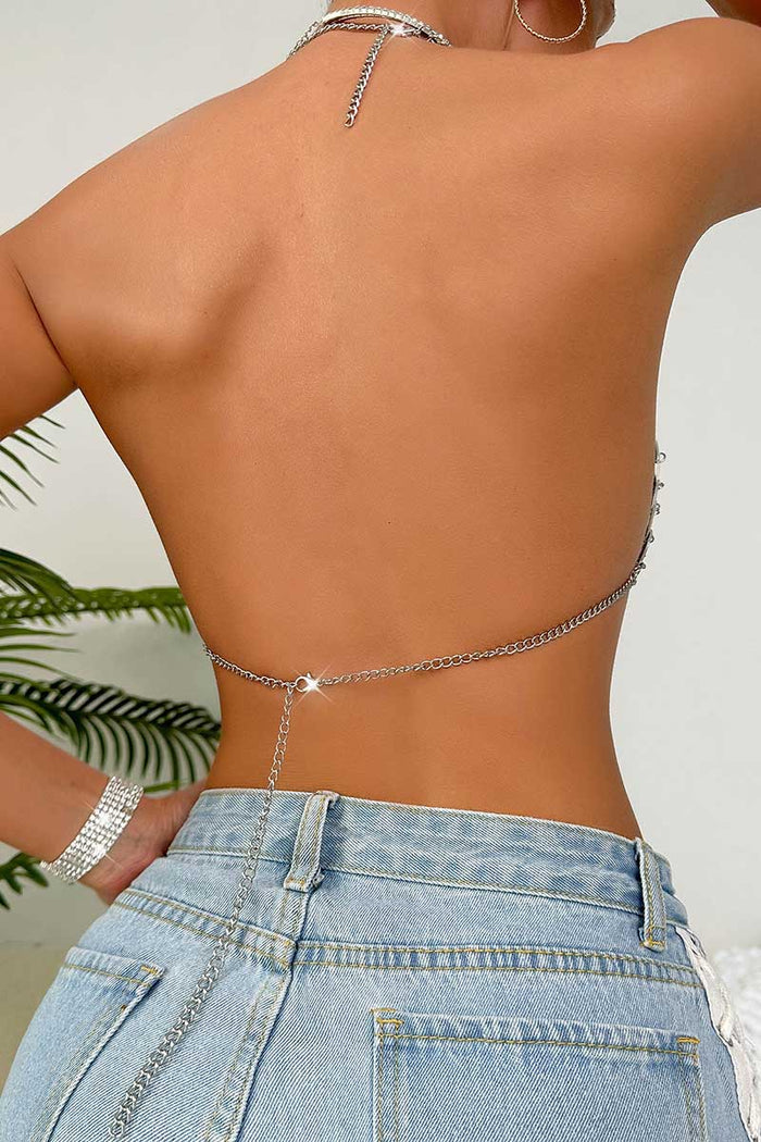 Silver Disc Bra - Large Round Sequin Halter Tank Top
