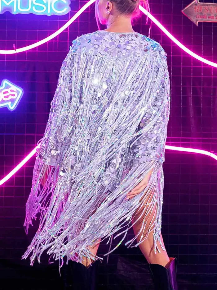 Silver Fringe Jacket - Silver Sequin Fringe Top