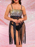 silver glitter vest top - Black Fringed Cami Tank Top