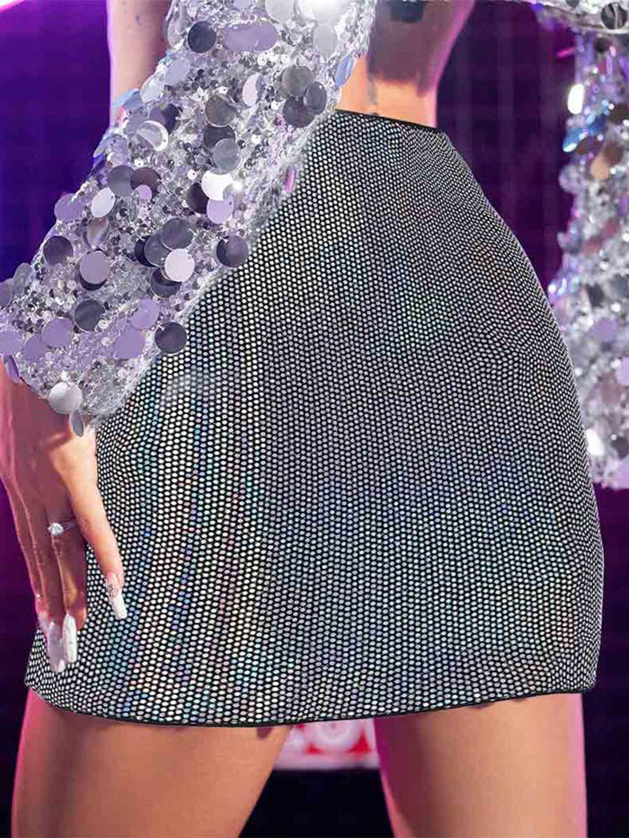 Silver-Gray Glitter Mini Skirt
