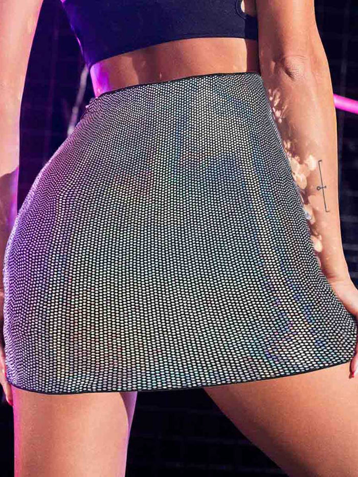 Silver-Gray Glitter Mini Skirt