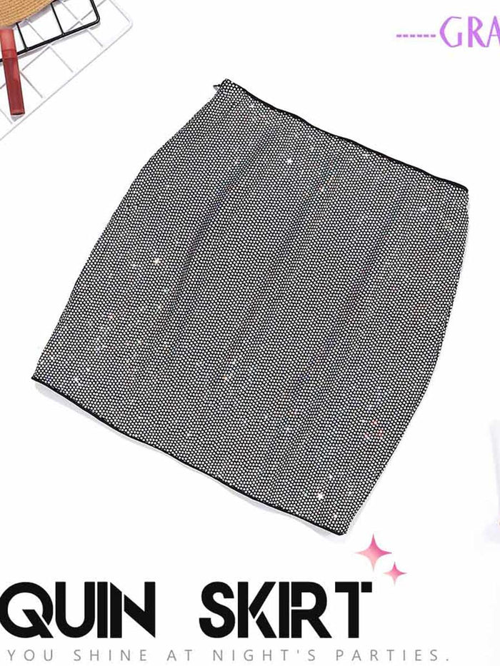 Silver-Gray Glitter Mini Skirt