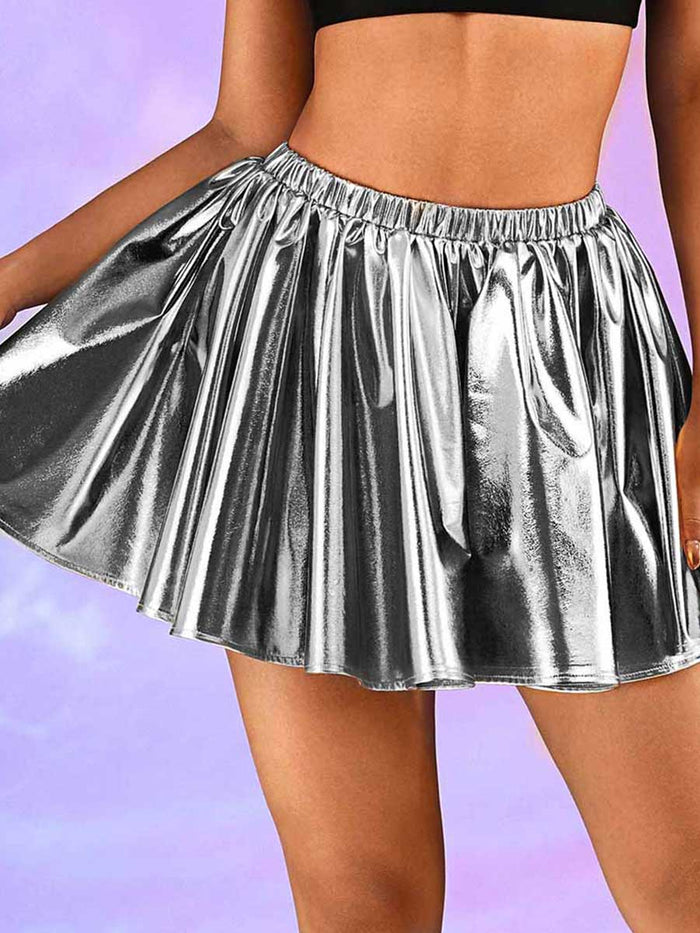 Silver-Gray Metallic Mini Skirt