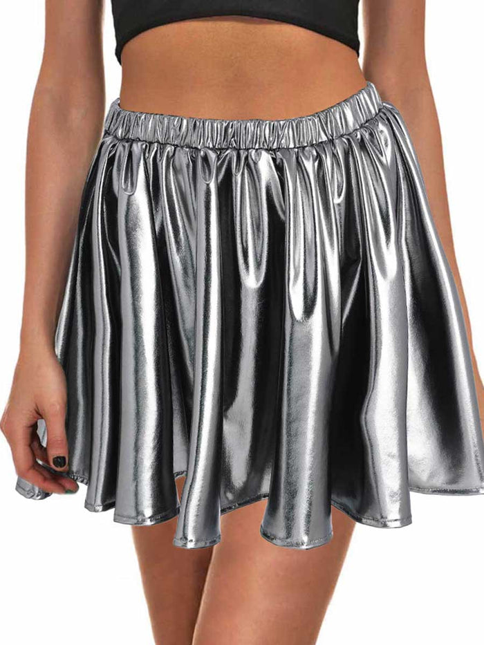 Silver-Gray Metallic Mini Skirt