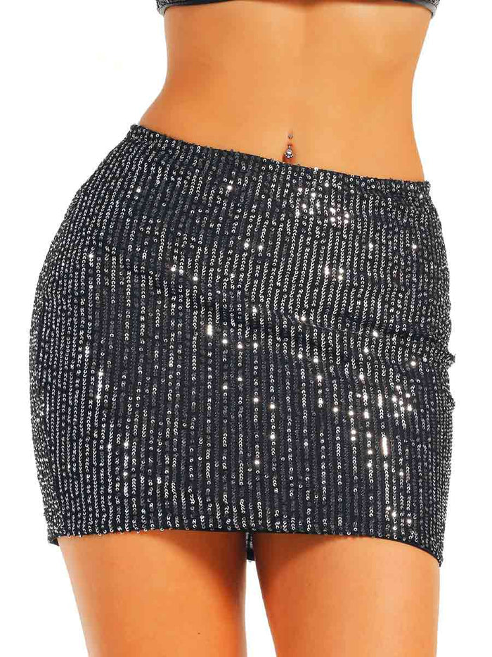 Silver Sequin Black Mini Skirt