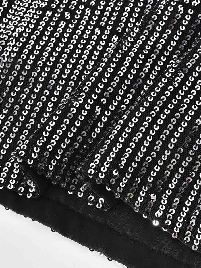 Silver Sequin Black Mini Skirt