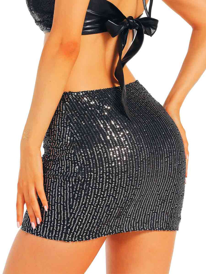 Silver Sequin Black Mini Skirt
