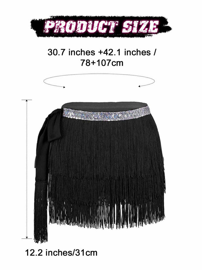 Silver Sequin Black Tassel Skirt
