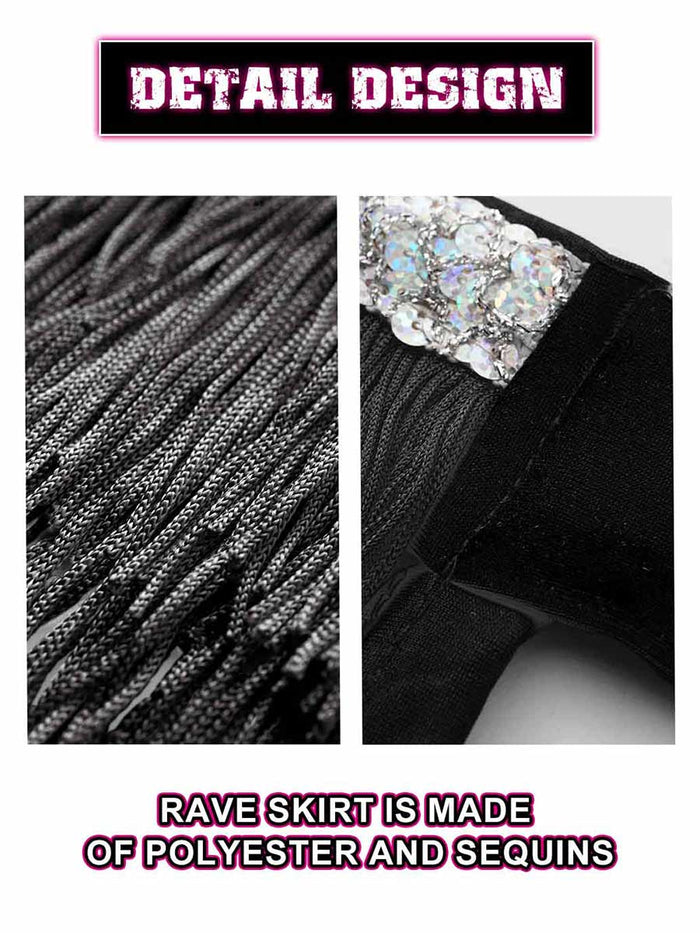 Silver Sequin Black Tassel Skirt