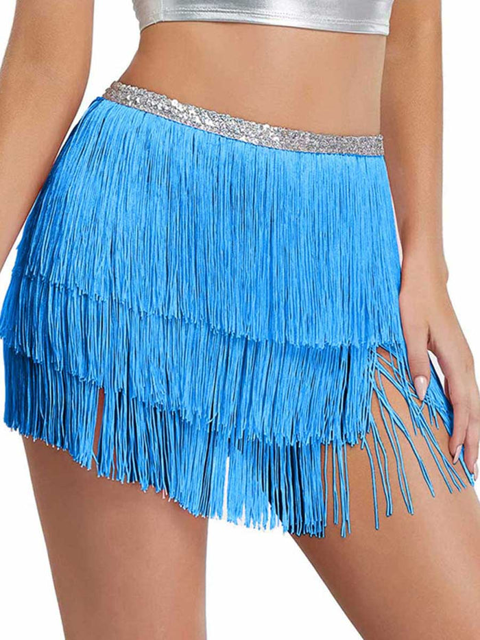 Silver Sequin Blue Tassel Skirt