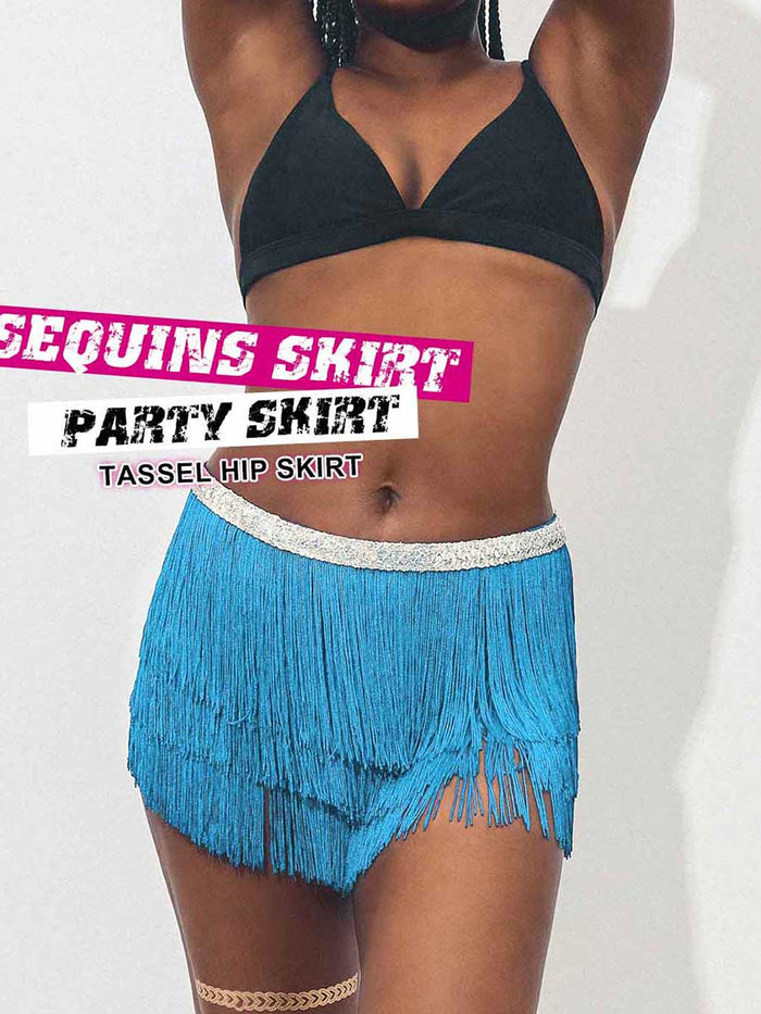 Silver Sequin Blue Tassel Skirt
