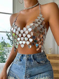 Silver Sequin Bralette Top - Heart-Shaped Sparkly Top
