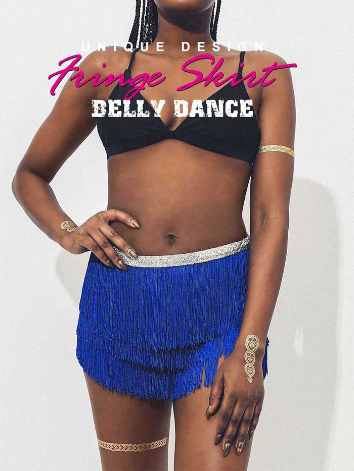 Silver Sequin Bright Blue Tassel Skirt