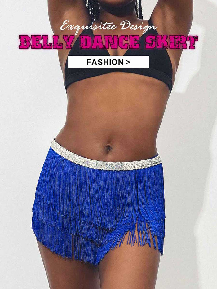 Silver Sequin Bright Blue Tassel Skirt