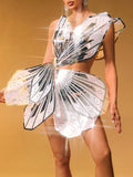 Silver Sequin Butterfly Cutout Mini Dress
