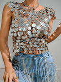 Silver Sequin Chainmail Patchwork Tank Top