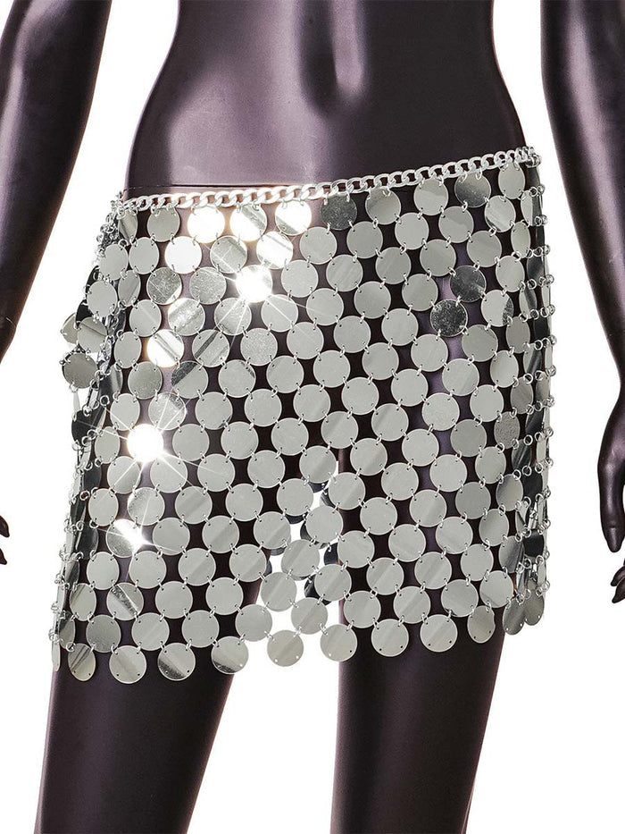 Silver Sequin Disc Skirt â€?Sparkly Disco Mini
