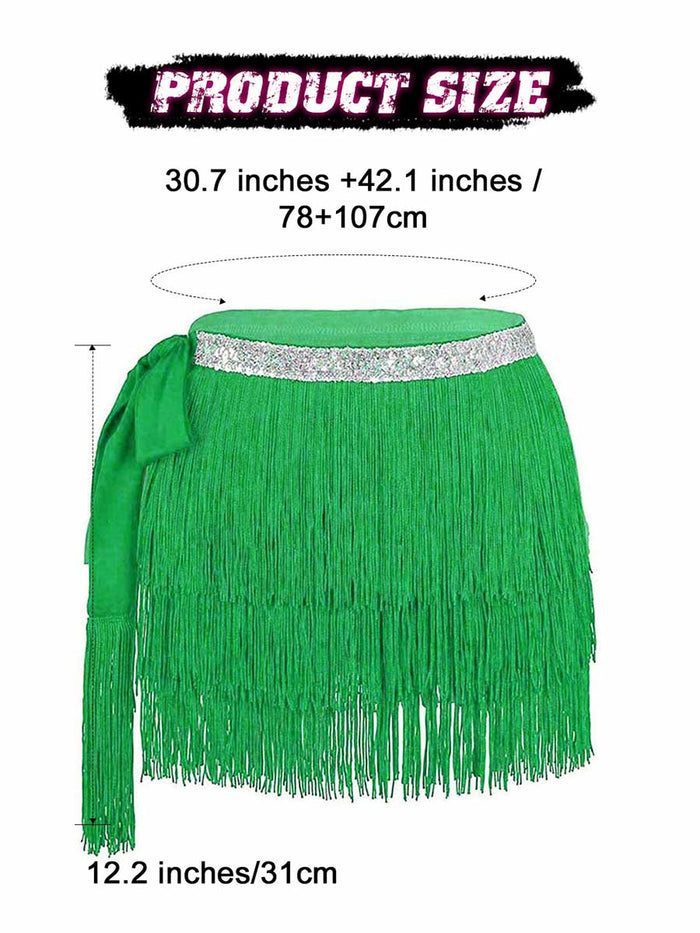 Silver Sequin Green Tassel Skirt