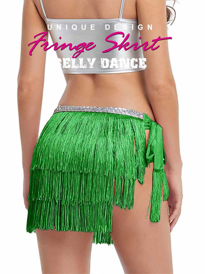 Silver Sequin Green Tassel Skirt