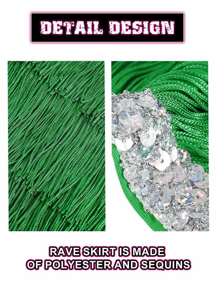Silver Sequin Green Tassel Skirt