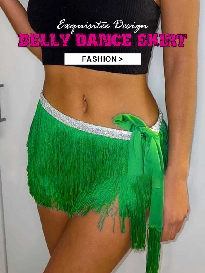 Silver Sequin Green Tassel Skirt
