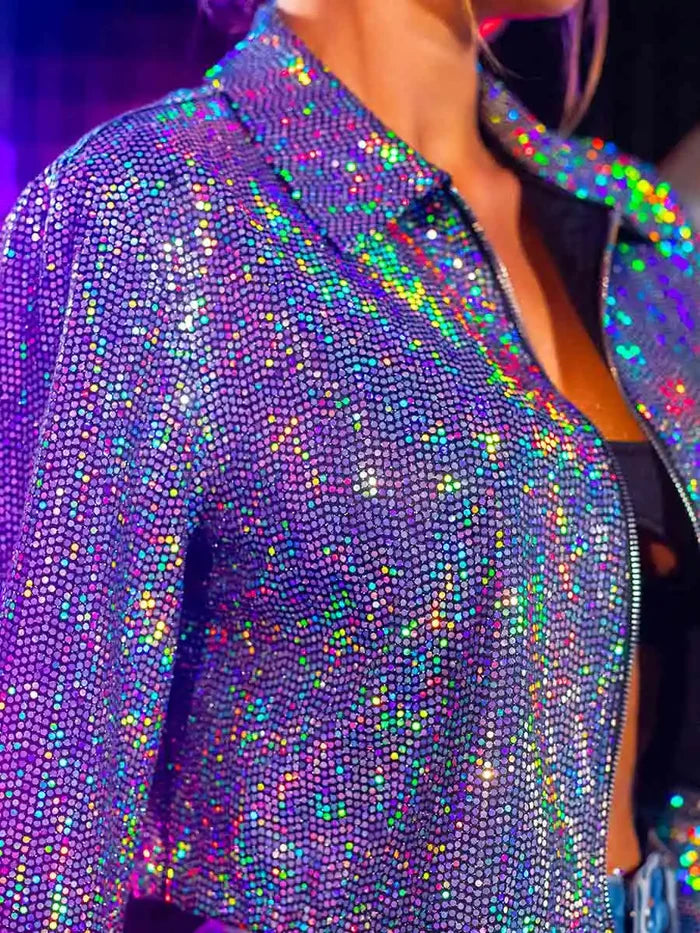 Silver Sequin Jacket Womens - Elegant Lapel Jacket