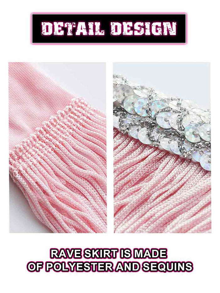 Silver Sequin Pink Tassel Skirt