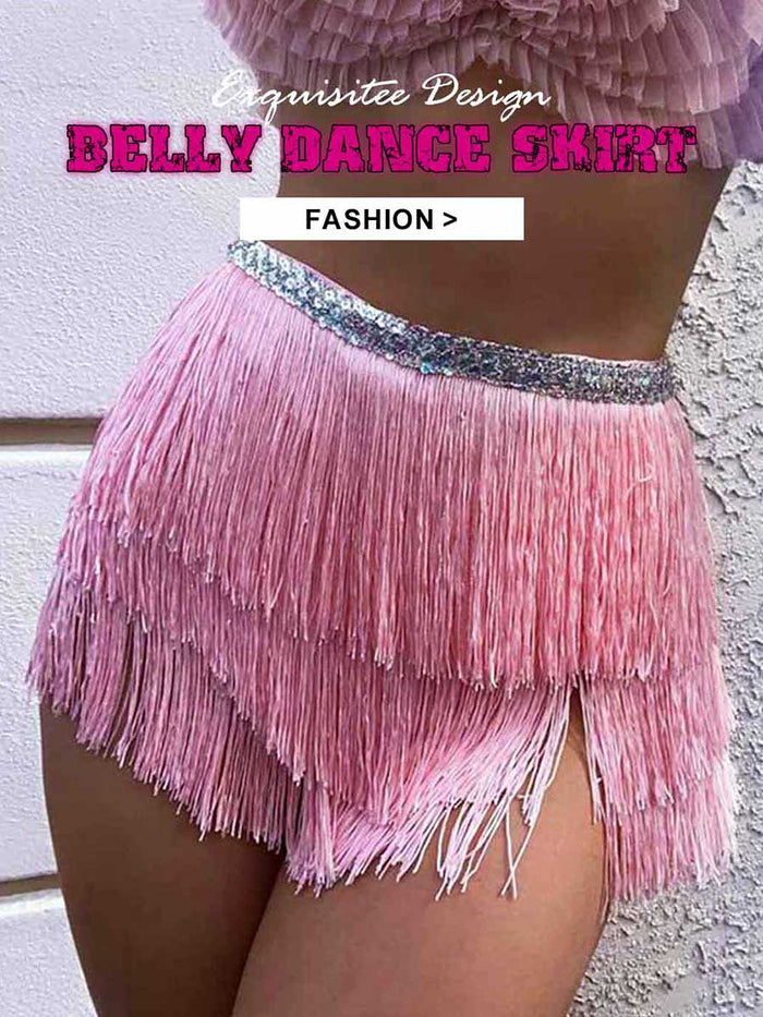 Silver Sequin Pink Tassel Skirt