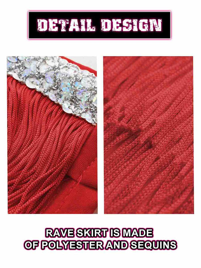 Silver Sequin Red Tassel Skirt
