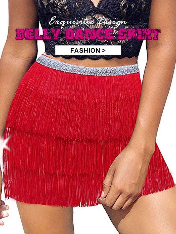 Silver Sequin Red Tassel Skirt