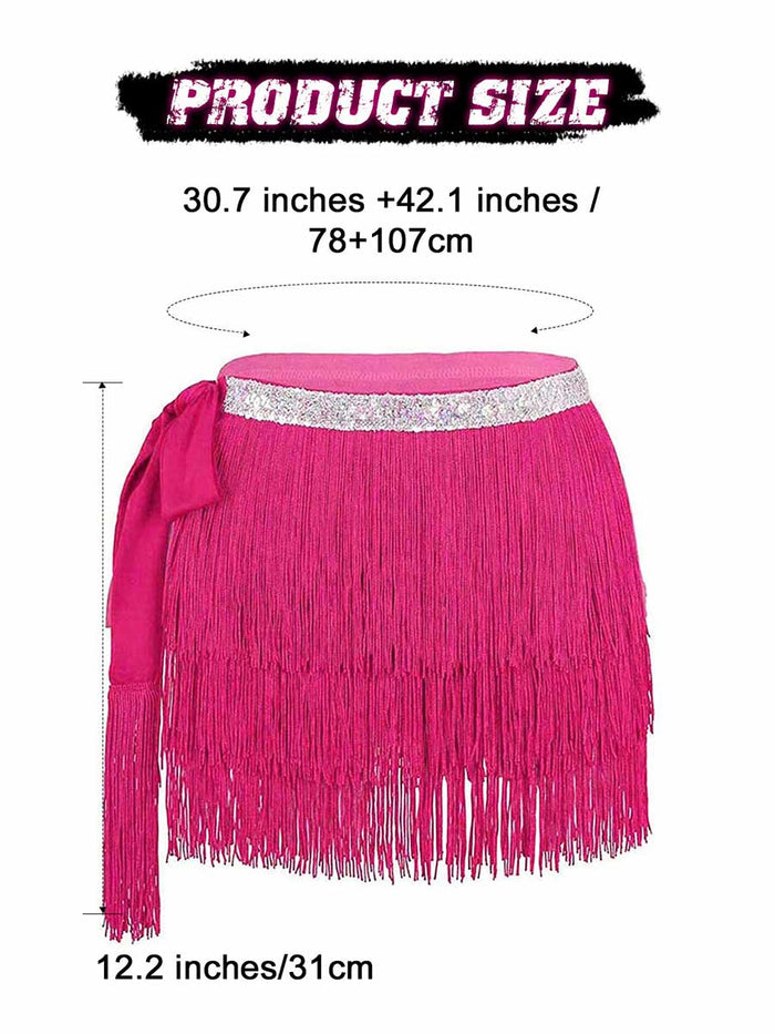 Silver Sequin Rose-Red Tassel Skirt