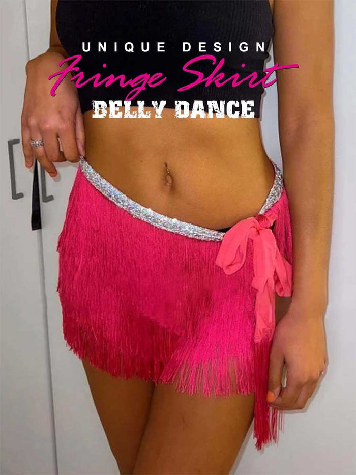 Silver Sequin Rose-Red Tassel Skirt