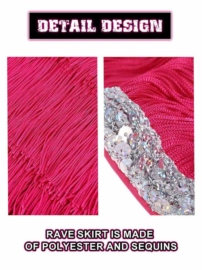 Silver Sequin Rose-Red Tassel Skirt