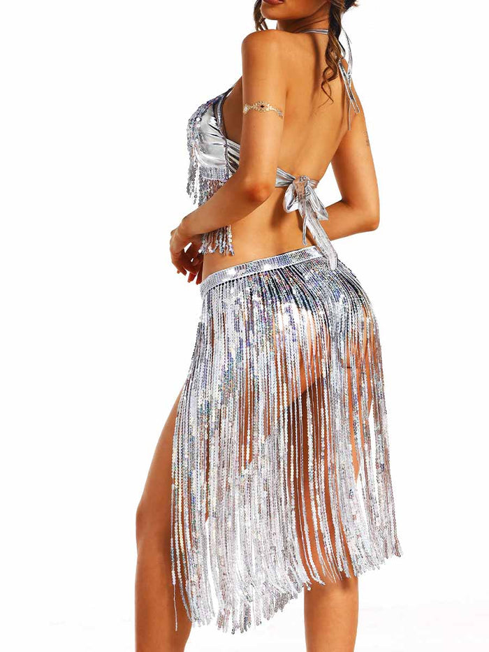 Silver Sequin Tassel Party Two-Piece Set