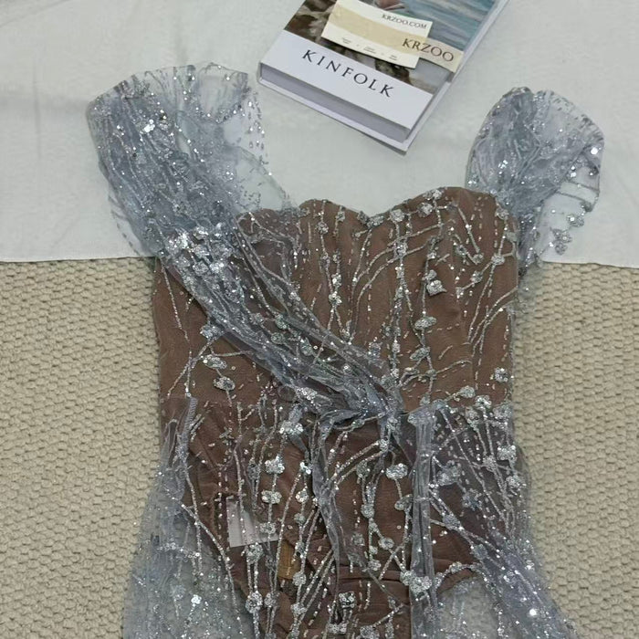 Silver Strapless Sequin Gown