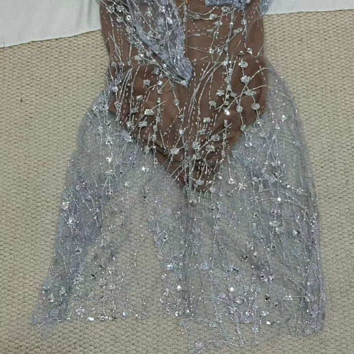 Silver Strapless Sequin Gown