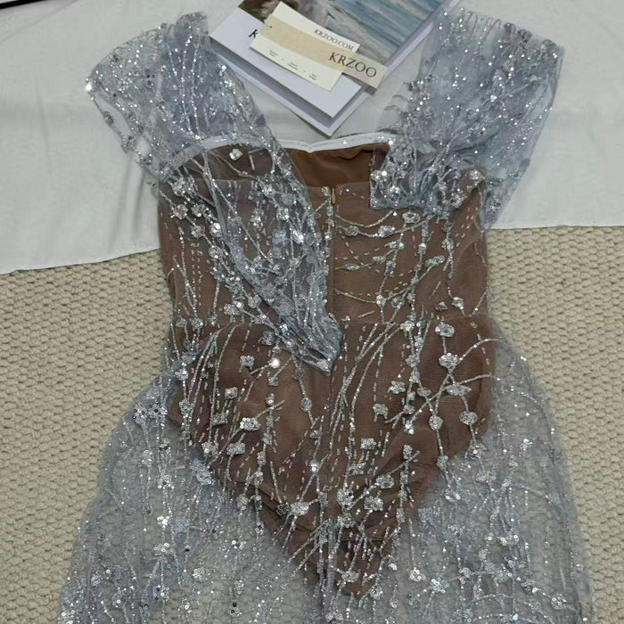 Silver Strapless Sequin Gown