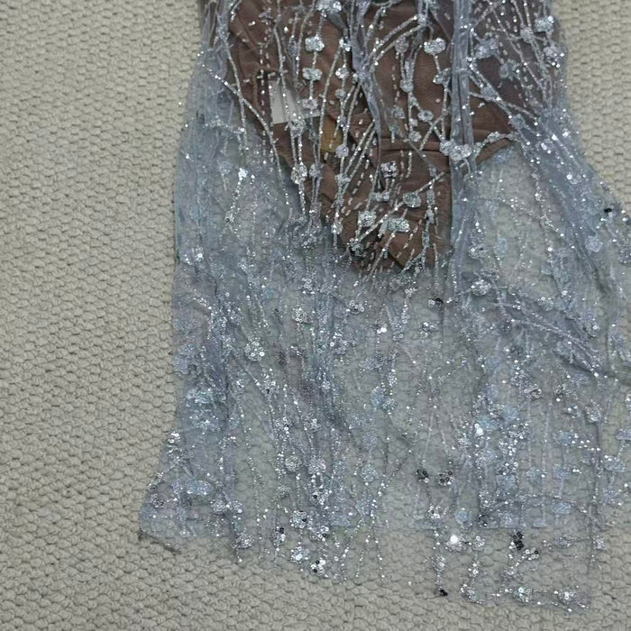 Silver Strapless Sequin Gown