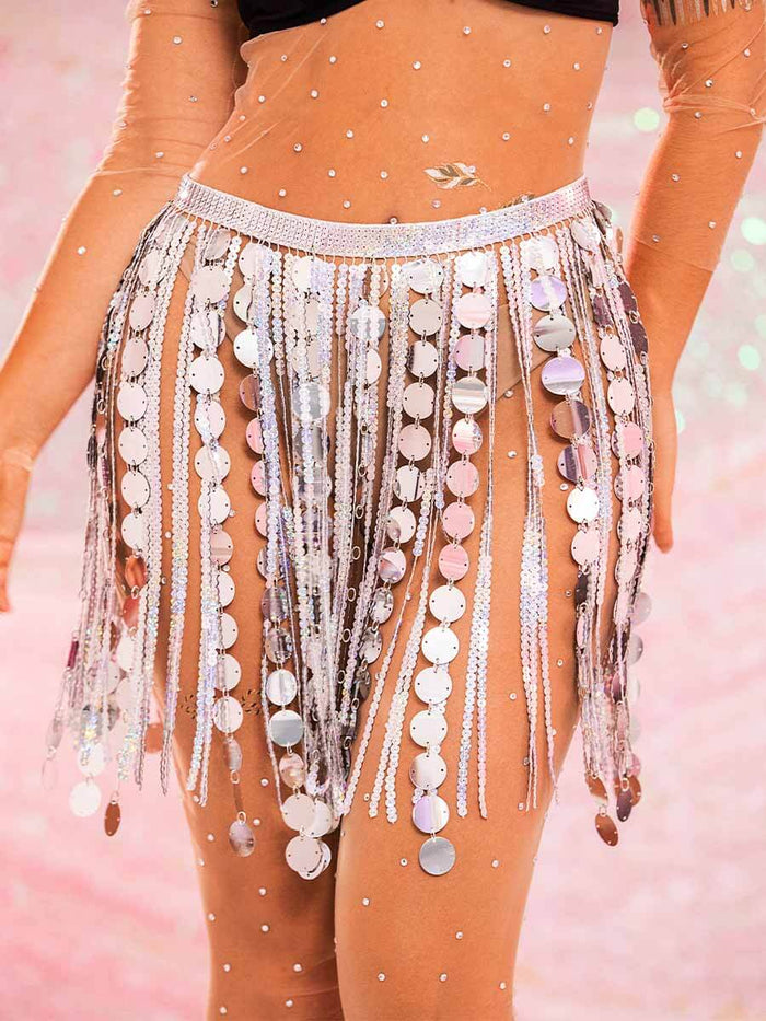 Silver Tassel Skirt - Sparkly Fringe Mini Skirt