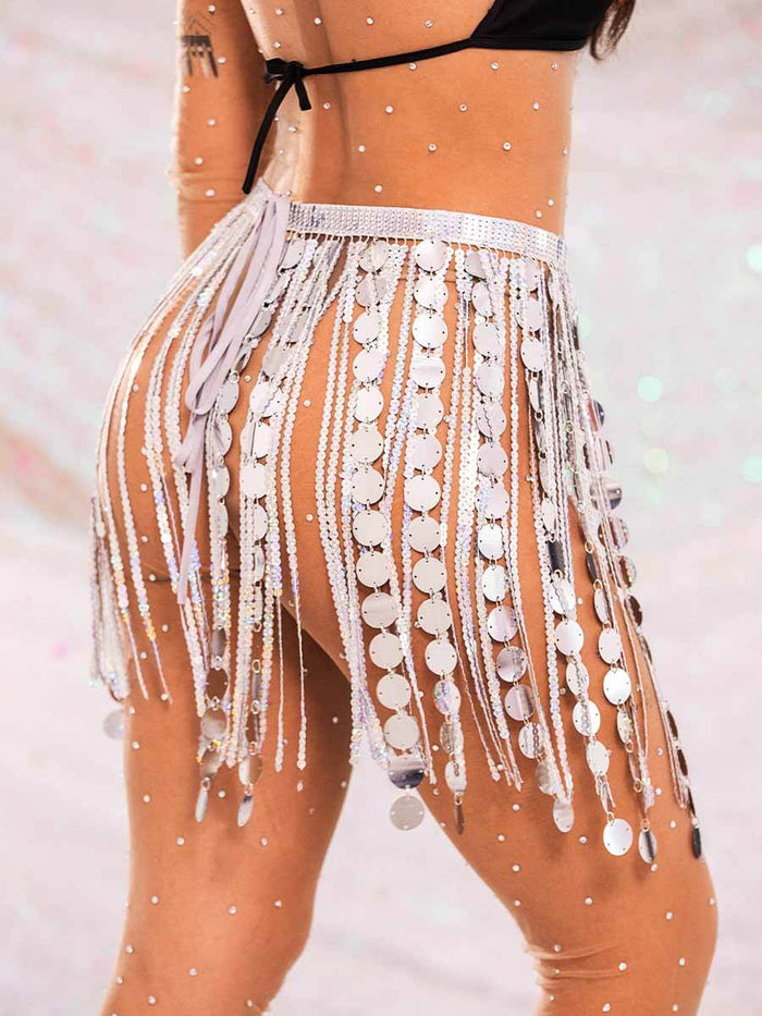 Silver Tassel Skirt - Sparkly Fringe Mini Skirt
